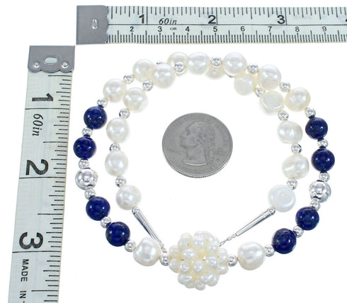 Fresh Water Pearl with Lapis Sterling Silver Bead Necklace KX121310